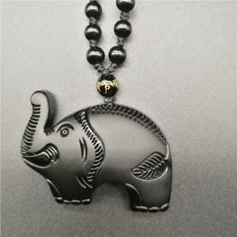 Pendant Necklaces Drop Black Natural Obsidian Elephant Blessing Lucky Necklace Pendants