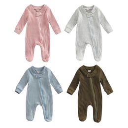 Rompers Baby Girls Boys Spring Autumn Casual Romper Clothes Long Sleeve Cotton Ribbed Solid Colour Zipper Jumpsuit J220922