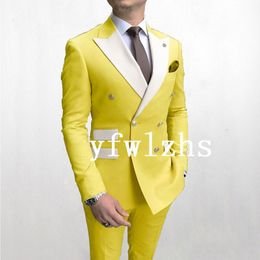 Handsome Double-Breasted Groomsmen Peak Lapel Groom Tuxedos Man's Suits Wedding/Prom/Dinner Man Blazer Jacket Pants Tie K783
