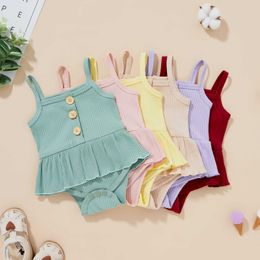 Rompers Toddler Newborn Baby Girls Clothes Summer Rompers Cotton Ribbed Solid Strap Sleeveless Ruffles Jumpsuits 018M J220922