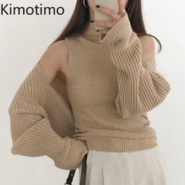 Women's Sweaters Kimotimo Women Two Piece Sets Korean Autumn Colter Sweater Slim Depth Knitted Vests Batwing Sleeve Sweater Shawl Vest Ins J220915