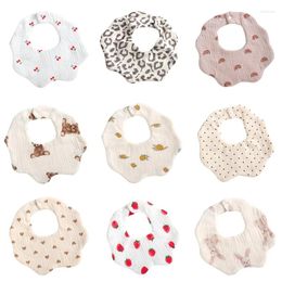 Hair Accessories 2022 360 Degree Rotation Burp Cloth Baby Flower Shape Feeding Bib Bandana Scarf 6-Layers Cotton Gauze Absorbent Saliva