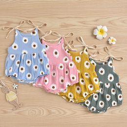 Rompers Summer Newborn Baby Girls Clothes Cute Flowers Printed Band Sleeveless Romper Jumpsuit Clothing Outfit Sunsuit 024M J220922