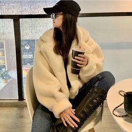Women's Fur Korean Fashion Mink Coats Women Fall Winter Casual Loose Warm Plush Jackets Sweet Single Breasted Short Outerwear