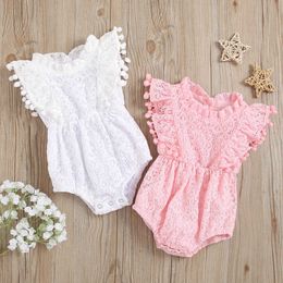 Rompers 018M Baby Summer Clothes Newborn Baby Girl Cotton Lace Floral Romper Jumpsuit Sleeveless Tassel Outfit J220922