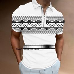 Men's Polos Men's Print Casual Classic Style Short Sleeves Fashion Comfort Panel Polo Shirt Sleeve Male Zip-up Lapel Tops