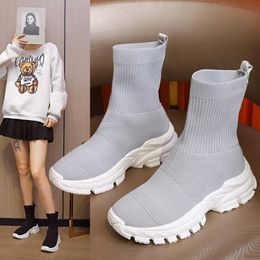 Boots 2021 autumn new style Korean fashion flying knit short boots thick-soled stretch socks shoes knitted sports casual women Y2209