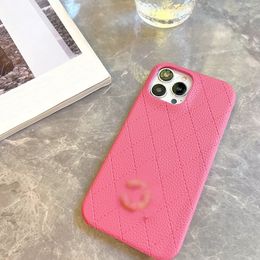 Pink Leather Phone Cases Women Luxury Designer Phone Case For Iphone 13 Promax 11 12 Pro Max 14promax Xsmax Xr Grid Lines Phonecase Cover
