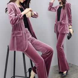 Women's Suits Women's & Blazers Fashion Slim Office Lady Professional Pants Blazer And Two Sets Autumn Winter Woman Gold Velvet Casual