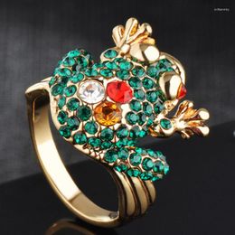 Wedding Rings Zlxgirl Jewellery Two Mixed Colourful Rhinestone Crystal Frog Animal Fashion Women's Gold Finger Anel