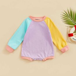 Rompers 024M Baby Girl Autumn Romper Cotton Long Sleeve O Neck Contrast Color Patchwork Romper Triangle Sweatshirt jumpsuit J220922