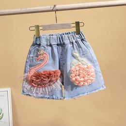 Летние хлопчатобумажные джинсовые шорты для девочек малыш дети милые лебеденные цветочные джинсы для девочек -подростков Детская одежда 20220924 E3