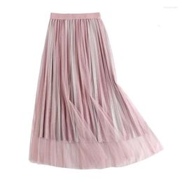 Skirts Gradient Color Edge Elegant Smoking Women Tulle Rok 2022 Lent High Tail Tutu Long A Line Plisse Midi Smoke Female