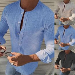 Men's Casual Shirts Shirt Fashion Round Color Sleeve Long Men's Top Blouse Collar