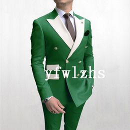 Handsome Double-Breasted Groomsmen Peak Lapel Groom Tuxedos Man's Suits Wedding/Prom/Dinner Man Blazer Jacket Pants Tie K778