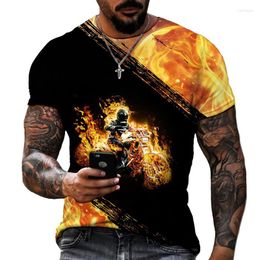 Men's T Shirts Men's T-Shirts Golden Flame Motorcycle 3D Locomotive Printed T-shirt Casual Fashion Street Personality Oversized Short