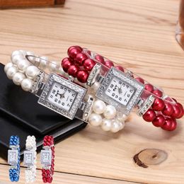 Wristwatches Luxury Women's Watch Brand Watches Square Shiny Pearl Bracelet Digital Clock Ladies Quartz Gift Relogio Feminino