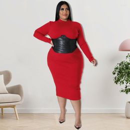 Plus Size Dresses Perl Fall Casual Women Ladies Fashion Zipper Patchwork Long Sleeve Dress Autumn Clothing Clubwear