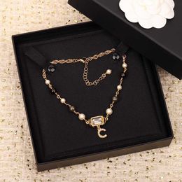 Luxury quality Charm choker pendant necklace with grey and nature beads crystal have box stamp PS4436