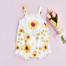 Rompers Baby Girl Clothes 2022 Summer Toddler Romper Sleeveless Garter Flower Print Romper Cute Baby Jumpsuit Playsuit J220922