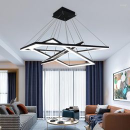Pendant Lamps Modern Simple Black Square Led Chandelier Living Room Bedroom Dining Brushed Aluminium Lustre Chandeliers Lighting Fixture