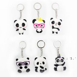 6 Styles Panda Keychains PVC Silicone Cartoon Keychain Pendant Creative Gift Key Chain Keyring GWB15684