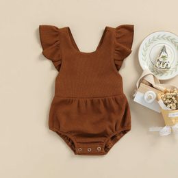 Rompers Baby Summer Romper Fly Sleeve Solid Ribbed Crew Neck Triangle Romper Baby Toddler Girls Boys Snap Bottom Jumpsuit J220922