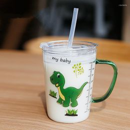 Mugs 450ML Coffee Cup Children's Milk Glass Home Cartoon Drinking Breakfast Straw Child Sippy Water Bottle Drinkware Use