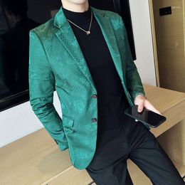 Men's Suits Fashion Green Floral Jacquard Pattern Men Blazers Formal Business Office Casual Jacket Luxury Wedding Social Tuxedo Suit