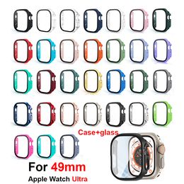 Case For Apple Watch S8 Ultra 49mm with HD Tempered Glass Screen Protector Hard PC Bumper Proetctive Cases cover iwatch Series 8 7 41 45mm Full Covers