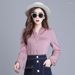 Women's Blouses Fashion Women Silky Solid Colour Satin Blouse Elegant V-neck Office Lady Shirt Top