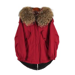 Winter Women Down Jacket Oversize Dovetail 90% White Duck Coat Large Real Raccoon Fur Hooded Parka