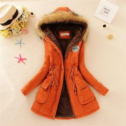 Women's Trench Coats Fdfklak S-3XL Women Cotton Orange Jacket Casual Slim Coat Emboridery Hooded Parkas Wadded Overcoat Female Winter