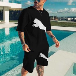 dry tracksuit UK - Men Tracksuit Summer Cool Quick Dry Short Sleeve T-shirts Shorts Suit Beach 2-piece Set Outfit Sets Casual Breathable Cloth