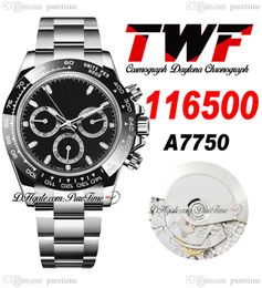 TWF V2 A7750 Automatic Chronograph Mens Watch Ceramic Bezel Black Stick Dial 904L OysterSteel Bracelet Same Serial Card Super Edition Watches Puretime A1