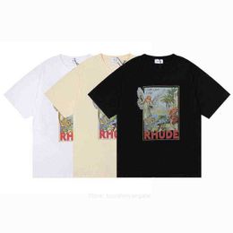 fashion illustration Canada - Rhude T Shirt Spring And Summer Fashion Luxury Brand Angel Illustration Printed T-shirt High-quality Men's And Women's Cotton Round Neck Casual Tee