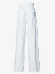 -Pocket Pocket Back de altura lisada Jeans reta Casual não-estrech calças de jeans de cor sólida