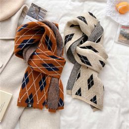 Scarves New Fashion Skinny Woolen Yarn Women Scarf Plaid Winter Warm Knitted Neckerchief Bufanda Soft Shl Wraps Foulard Design Echarpe Y2209