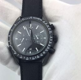 Mens Watch 44mm Super Moon Dark Side Fully black Automatic Mechanical Watchs Watches Cowhide Belt Luminous Business Wristwatch