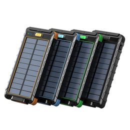 20000mAh Solar Power Bank Waterproof Fast Charging External Battery Flashlight Portable Phone Charger For Samsung Xiaomi