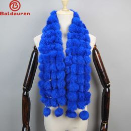 Scarves 2022 New Fashion Natural Rabbit Fur Scarf Lady Winter Warm Real Muffler Women Knitted 100% Genuine Y2209