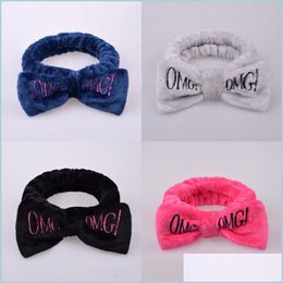 Headbands New Letter "Omg" Coral Fleece Soft Bow Headbands For Women Girls Cute Hair Holder Hairbands Bands Headwear Accessories 40 J Dh0Xn