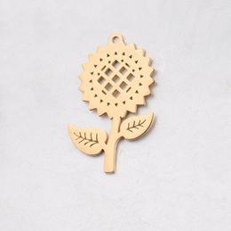 Charms 2pcs/Lot Stainless Steel Mirror Polished Gold Color Sunflower Pendants DIY Jewelry Making Accessories 31 50mm