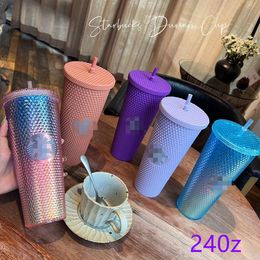 2022 Starbucks 24oz/710ml Plastic Mugs Tumbler Reusable Clear Drinking Flat Bottom Pillar Shape Lid Straw Cups mug The new hot product for factory direct sale QQ