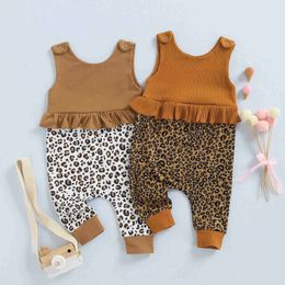 Rompers Baby Girls Romper Summer Sleeveless Ribbed Ruffle Vest Leopard Printed Jumpsuit Baby Clothes Cotton Outfit J220922