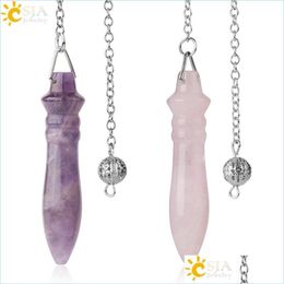 Charms Natural Stone Pendum For Dowsing Cone Pink Quartz Lapis Purple Crystal Reiki Amet Pende Divination Jewellery Drop Delivery 2021 Dh2Oq