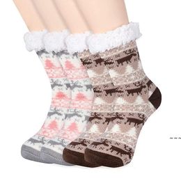 Christmas Plush Thick Carpet Socks Autumn Winter Women Home Socks Cartoon Elk Floor Socks Velvet Non-slip Warm Stocking BBB15696