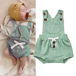 Rompers Summer Newborn Baby Girls Boy Solid Pockets Sleeveless Garter Rompers Jumpsuits Toddler Kids Overalls Clothing Outfits J220922