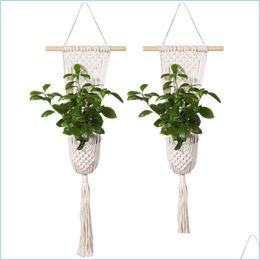 Tapestries Tapestries Bohemian Style Hand-Woven Net Bag Flower Basket Wall Decoration Shop Creative Dried Flowers Drop Delivery 2021 Dh01S