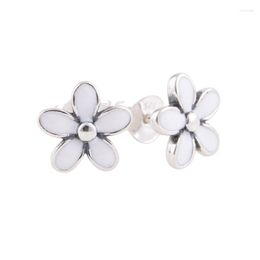 Stud Earrings Daisy White Enamel 2022 Christmas Gift Sterling Silver Jewelry For Woman Party Making